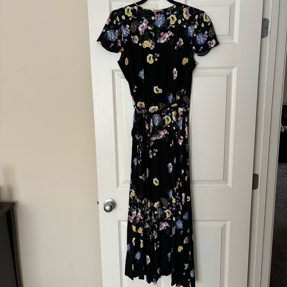 Free People Jess Black Floral Short Sleeve Wrap Maxi Dress Women's Size S